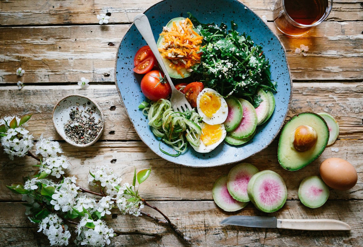 Colorful healthy meal planning with fresh vegetables and whole grains